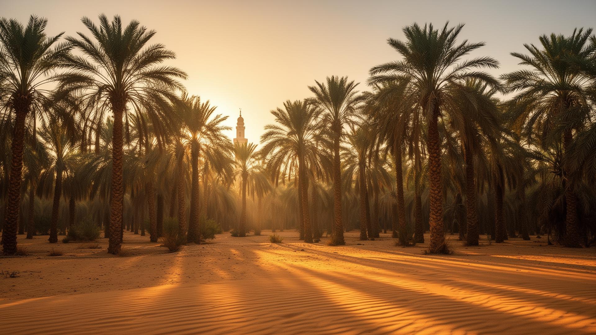 Madinah palm grove at sunset